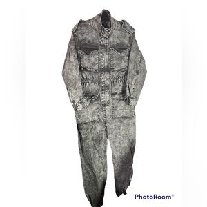 Norma Kamali Women's Black Acid-wash Denim Jumpsuit Size 8